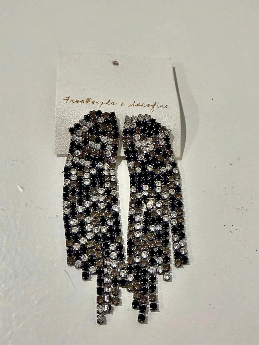 Free People Statement Fringe Earrings in Black & Silver NWT